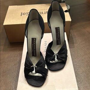 Rickard Shah Black Heels with Rhinestone Detail